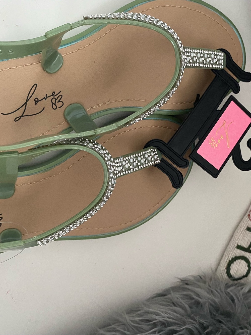 Love Mint Green Jeweled Thong Sandals